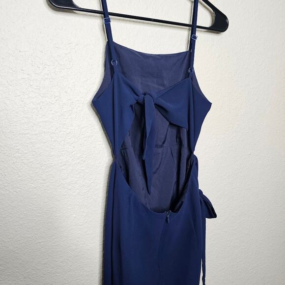 Superdown revolve morgan navy blue layered faux wrap mini dress open back size S - Picture 6 of 7